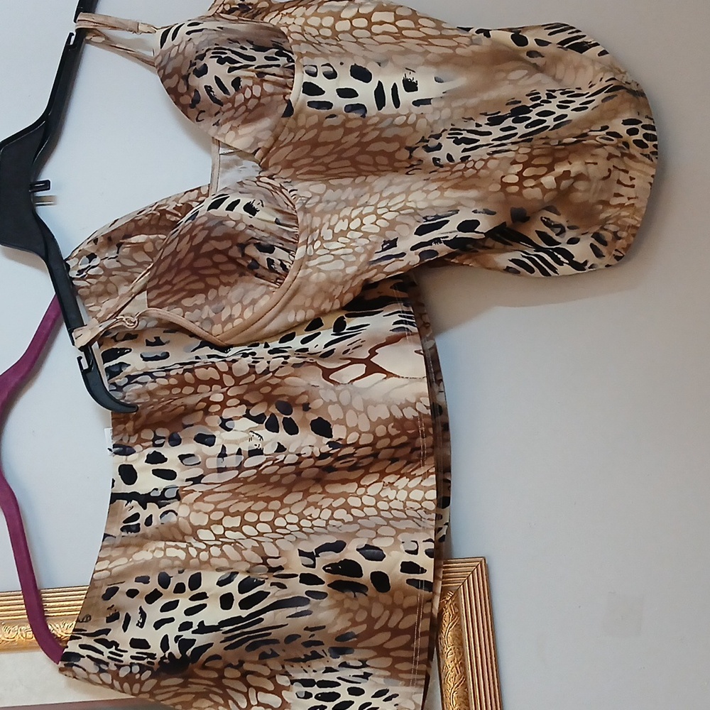 Shape FX Beige and Black Animal Print Swim Set